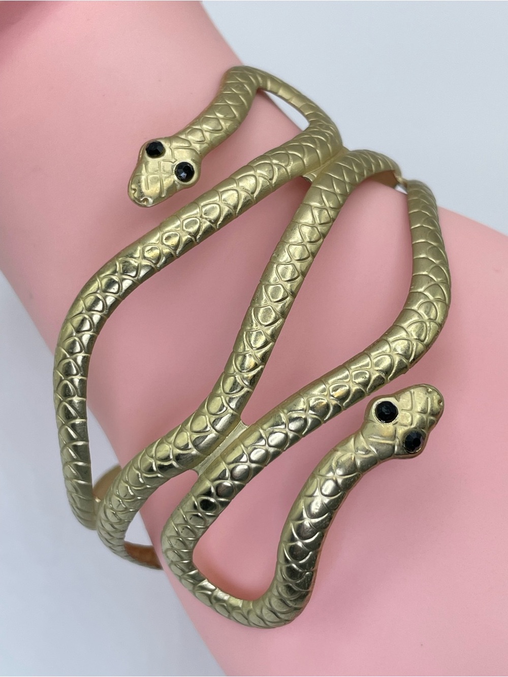 Gold Tone Black Crystal Snake Cuff Bracelet Serpent Statement Jewelry